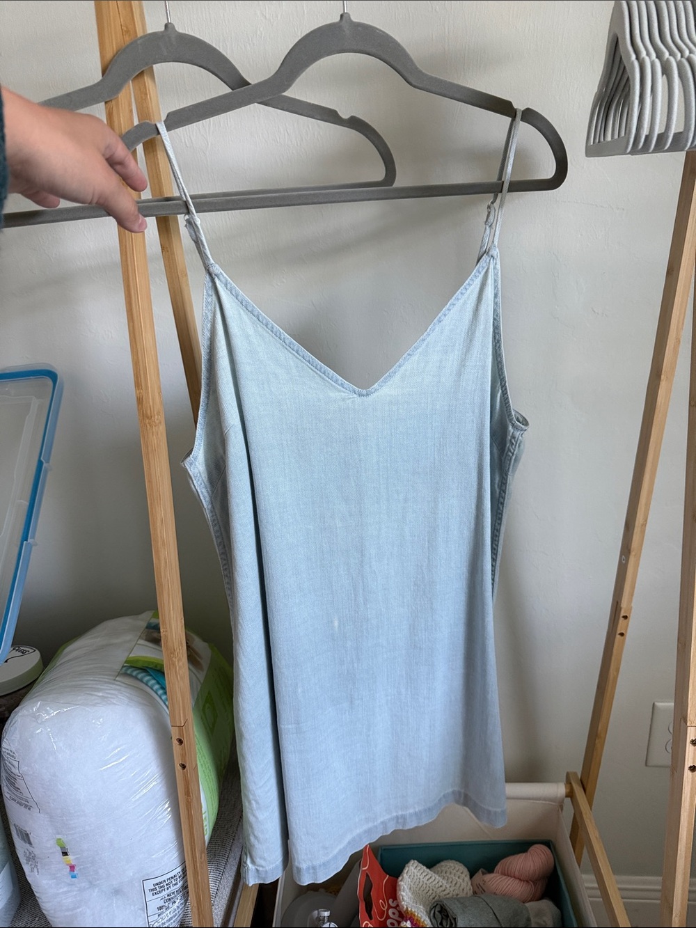 Wilfred Light Blue V-Neck Spaghetti Strap Mini Dress